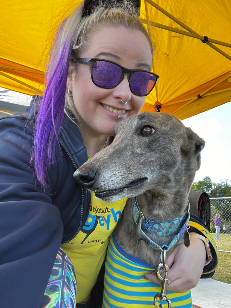 Lex with greyhound at event